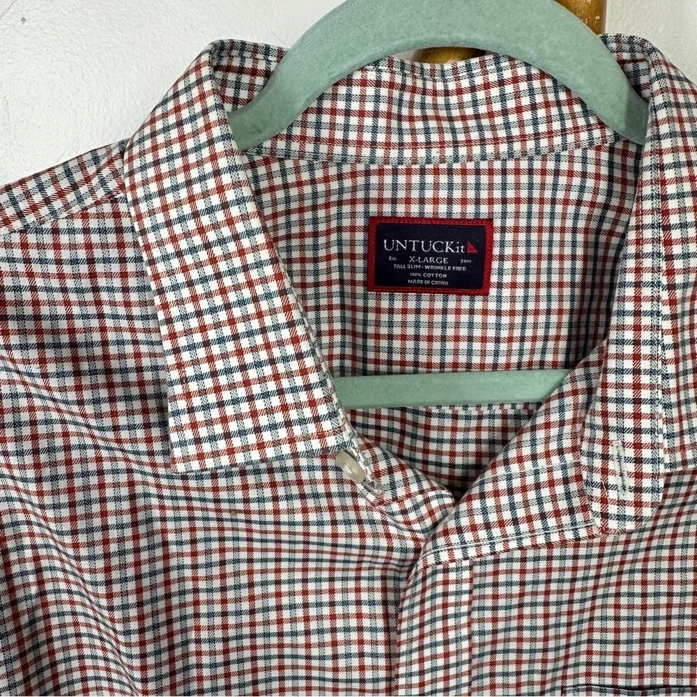 Mens UntuckIt Red and Blue Plaid Polo Blouse sz XL